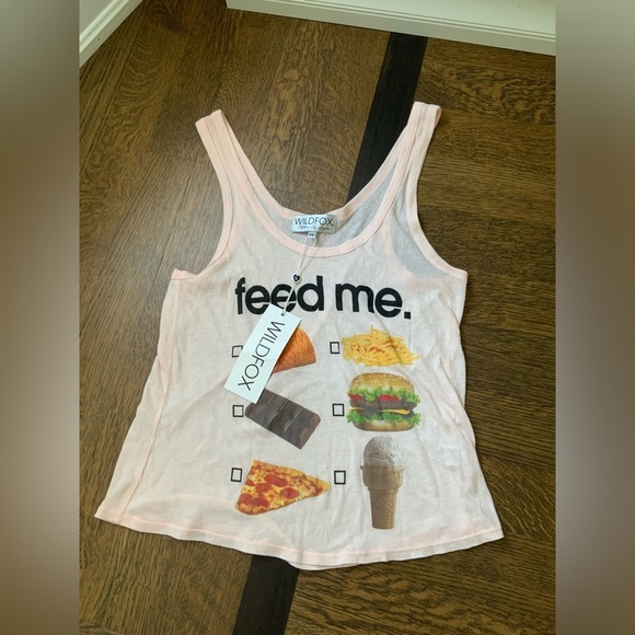 WILDFOX Feed Me Foodie Graphic Tank Top Pink Women’s Size Small/XS Brand New - Picture 8 of 11
